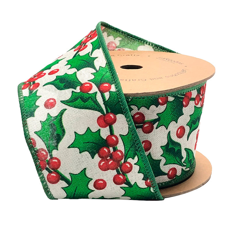 WR-10128-063-10 | 2.5" | Holly Berry | White/Green Multi | 10yds