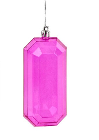 XJ5444HF | 5"L | Clear Rectangle Gem Ornament | Fuchsia