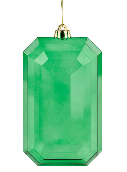 XJ544606 | 8"L x 5"W | Clear Rectangle Gem Ornament | Emerald Green