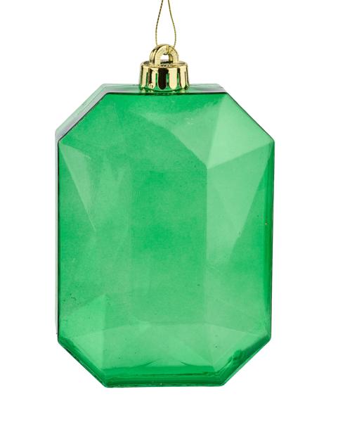 XJ544806 | 6.25"L x 4.25"W | Clear Rectangle Gem Ornament | Emerald Green