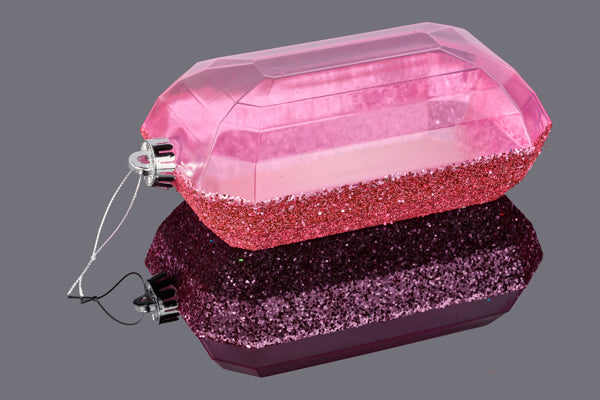 XJ553022 | 8"L x 5"W | Glitter Rectangle Gem Ornament | Bright Pink