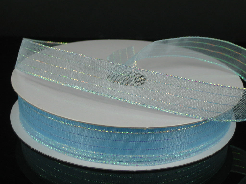 931103-06Metallic Pinstripe Sheer Light Blue/Iridescent - A&B Wholesale Market Inc