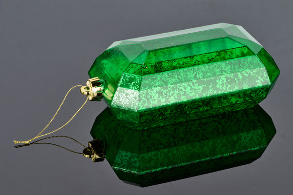XJ551606 | 8"L x 5"W | Antique Look Rectangle Gem Ornament | Mercury Emerald Green