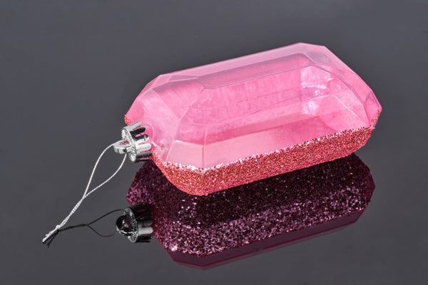 XJ552622 | 7"L x 4"W | Laser GLITTER Rectangle Gem Ornament | Bright Pink