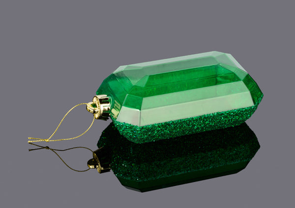 XJ552706 | 7"Lx4"W | Laser GLITTER Rectangle Gem Ornament | Emerald Green