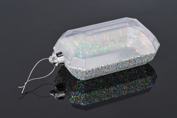 XJ552726 | 7"Lx4"W | Laser GLITTER Rectangle Gem Ornament | Silver