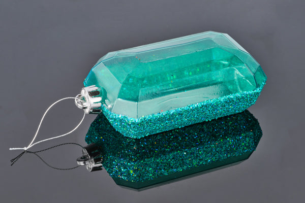 XJ5527EK | 7"Lx4"W | Laser GLITTER Rectangle Gem Ornament | Turquoise
