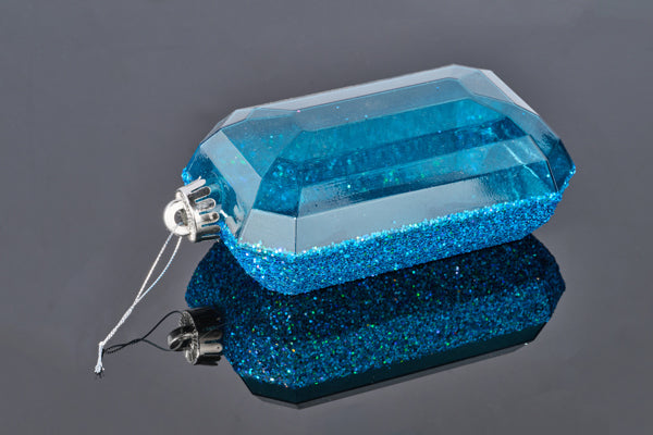 XJ5527FF | 7"Lx4"W | Laser GLITTER Rectangle Gem Ornament | Smoke Blue