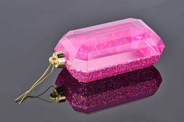 XJ5527HF | 7"Lx4"W | Laser GLITTER Rectangle Gem Ornament | Fuchsia