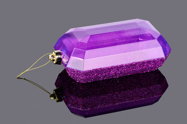 XJ553184 | 8"Lx5"W | Laser Glitter Rectangle Gem Ornament | Purple