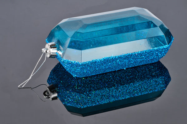 XJ5531FF | 8"Lx5"W | Laser Glitter Rectangle Gem Ornament | Smoke Blue