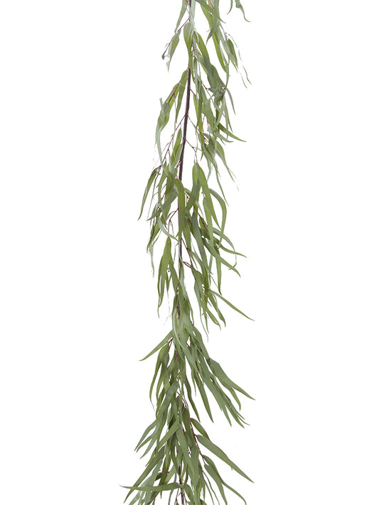 2390025SG  5' FEATHER LEAF EUCALYPTUS W/SEEDS GARLAND- SAGE