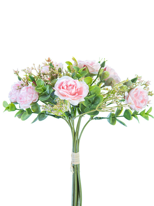 2221029PK 11" MINIATURE ROSE/ EUCALYPTUS BUNDLE- PINK