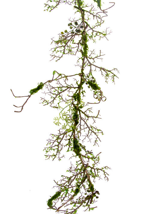 2140106GB 53" TWIG MOSS GARLAND W/LVS