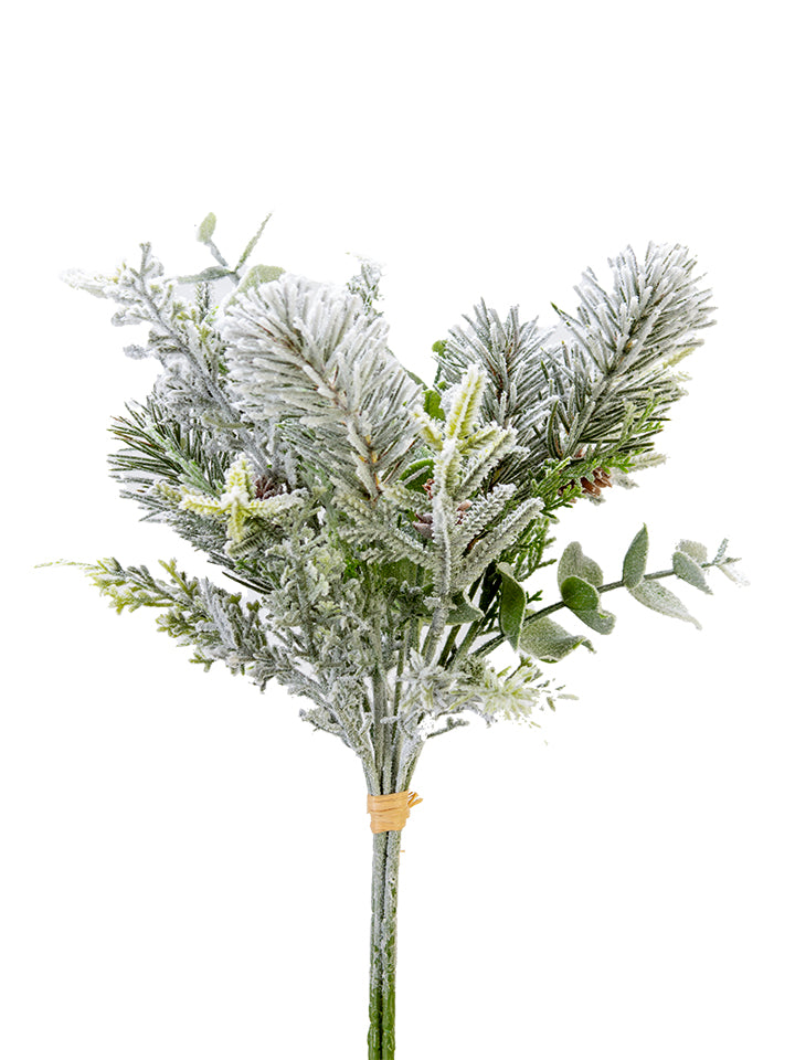 2825297WH | 17" | FLOCKED PINE EUCALYPTUS BUNDLE