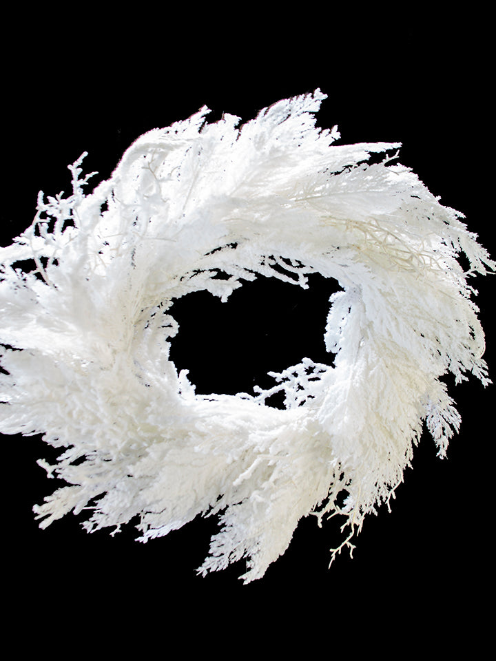 2843037WH | 28" | SNOWY CEDAR WREATH | FLOCKED WHITE
