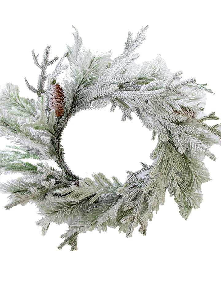 2843053WH | 30" | FLOCKED PINE PINECONE WREATH