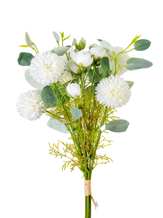 2235014WH | 21" | BUTTON POM BUNDLE | WHITE - A&B Wholesale Market Inc