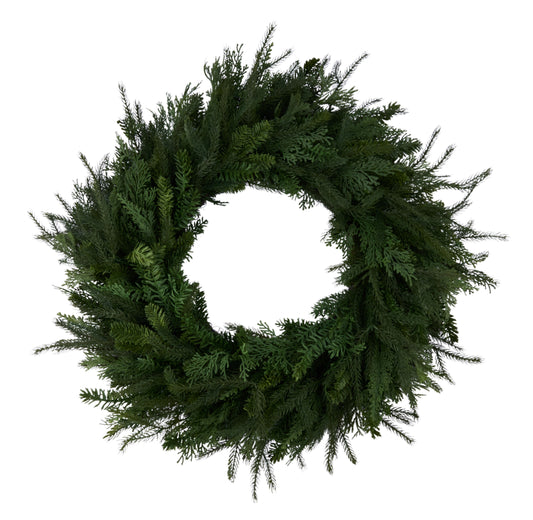 XX975109 | 30"Dia | Cedar/Mixed Pine/Juniper Wreath | Multi Green
