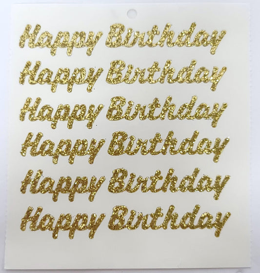 105190 | Happy Birthday Script Sticker | Soft Gold | 6Pcs/Sheet