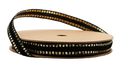 1102W-030-16G | 5/8" | Wired Edge Corsage Ribbon | Black w/Metallic Blocks | 25yd