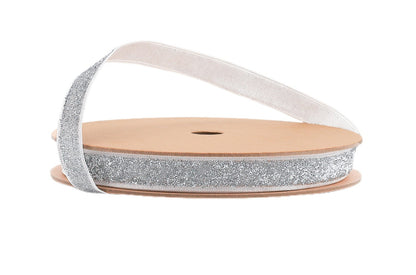 1103W-001-16G | 5/8" | Wired Edge Corsage Ribbon | Silver Sparkle | 25yd