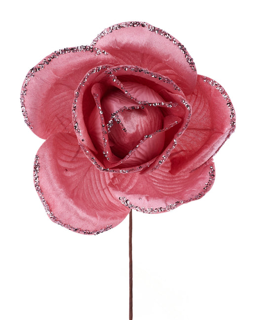 HV922022 | 10"Dia |  Velvet Glitter Rose Stem |  Pink - A&B Wholesale Market Inc