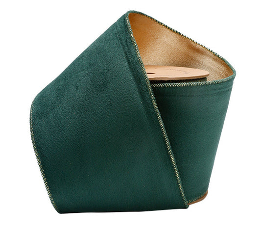 7201W-593-100E | 4" | Reversible Classic Velvet/Shimmer Ribbon | Spruce/Pale Gold | 10yds