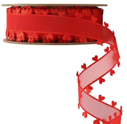 6207-250-25E | 1" | Red | Organza Trim | Heart Edging | 10Yd