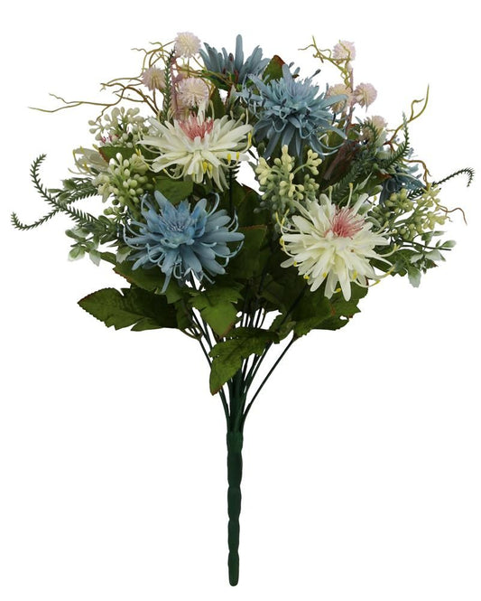 FB189703 | 16"L | Daisy/Leaf/Fern Bush Bouquet x18 | Blue