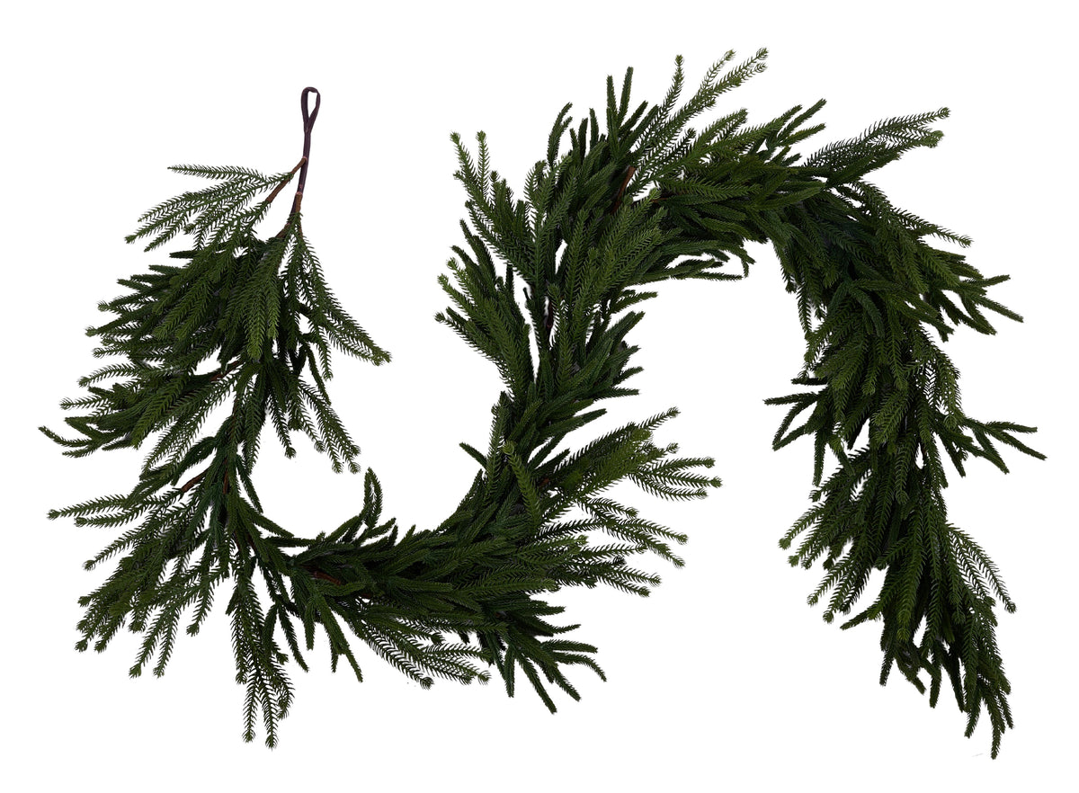 XX2589 | 6'L | Willow/Norfolk Pine Garland | Tt. Green