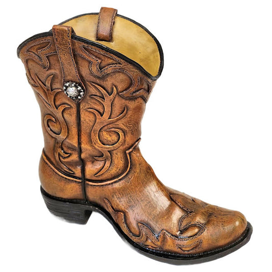 14055 | 9.5" | COWBOY BOOT VASE | BROWN