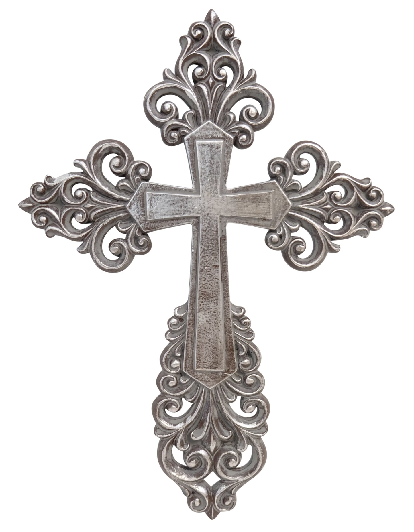 14487 Cross Fleur De Lis Silver - A&B Wholesale Market Inc