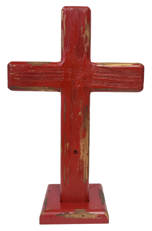 14533 | CROSS STANDING WOOD DISTRESSED | MAROON