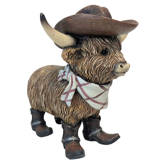 14944 | HIGHLAND COW IN COWBOY OUTFIT