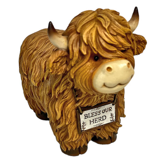 15684   HIGHLAND COW BLESS OUR HERD 7.5"X3.25"X6"