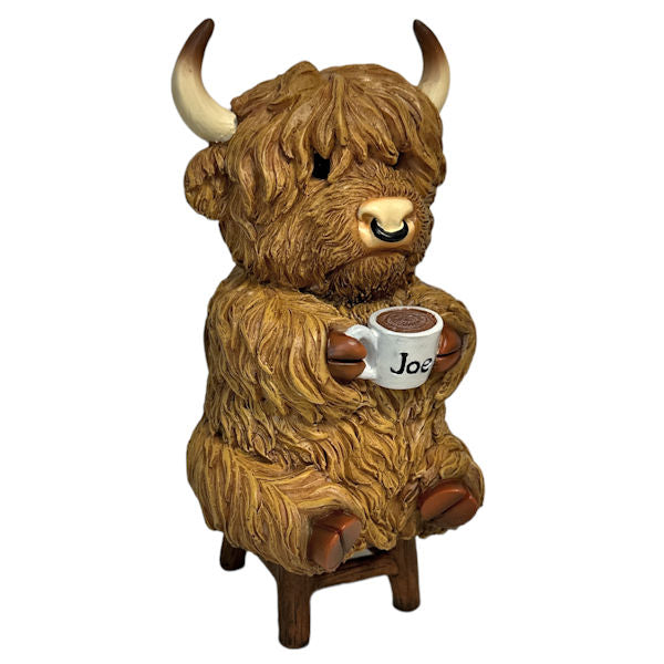 15696  HIGHLAND COW W/ MORNING JOE 3.5"X3"X6.75"