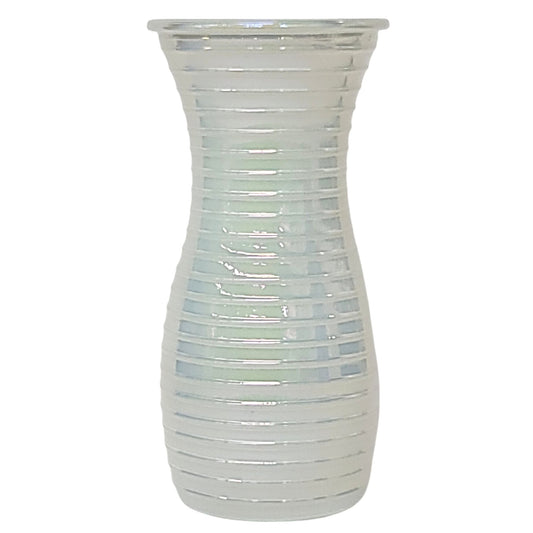 G369 | 8"T | ROUND IRIDESCENT LINE DESIGN VASE | CASE OF 12