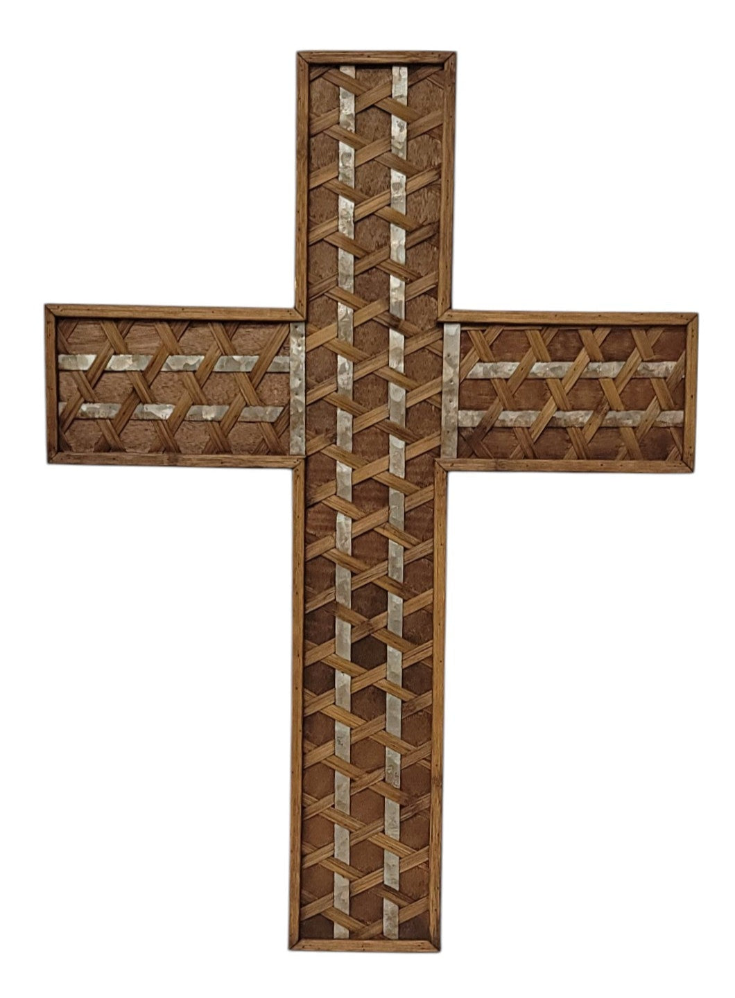 AW956804 | 22"H | DOUBLE STRIP BAMBOO WOVEN CROSS | MED BROWN STAIN