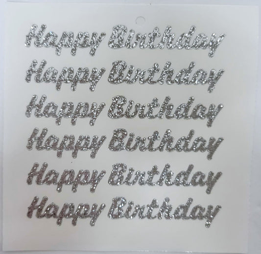 105180 | Happy Birthday Script Sticker | Silver | 6Pcs/Sheet