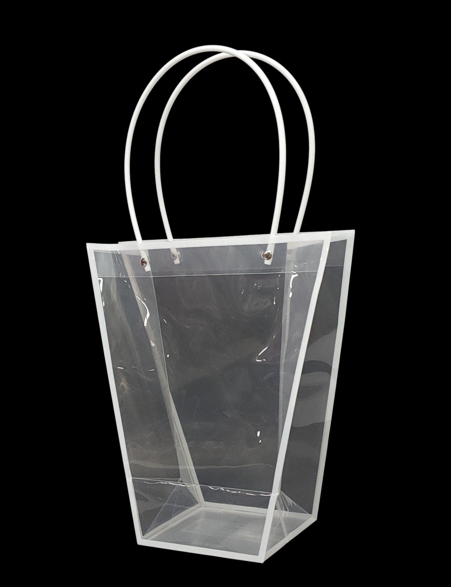 BB4312 | 10"H | BOUQUET BAG | CLEAR W/WHITE TRIM | 12PCS/PKG