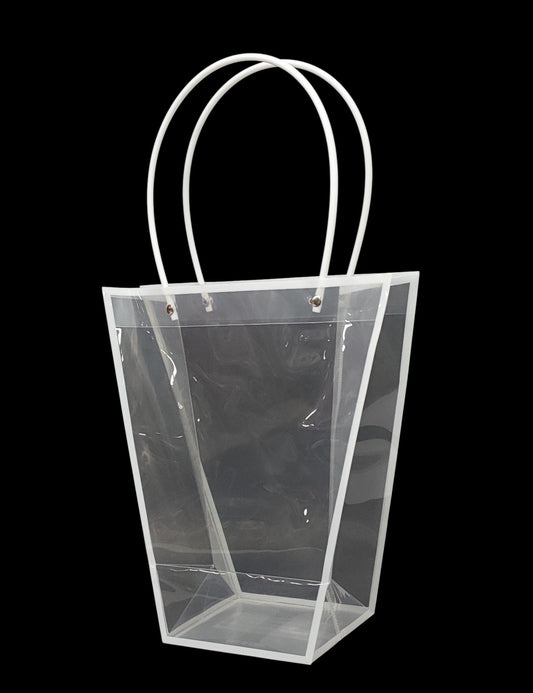 BB4312 | 10"H | BOUQUET BAG | CLEAR W/WHITE TRIM | 12PCS/PKG