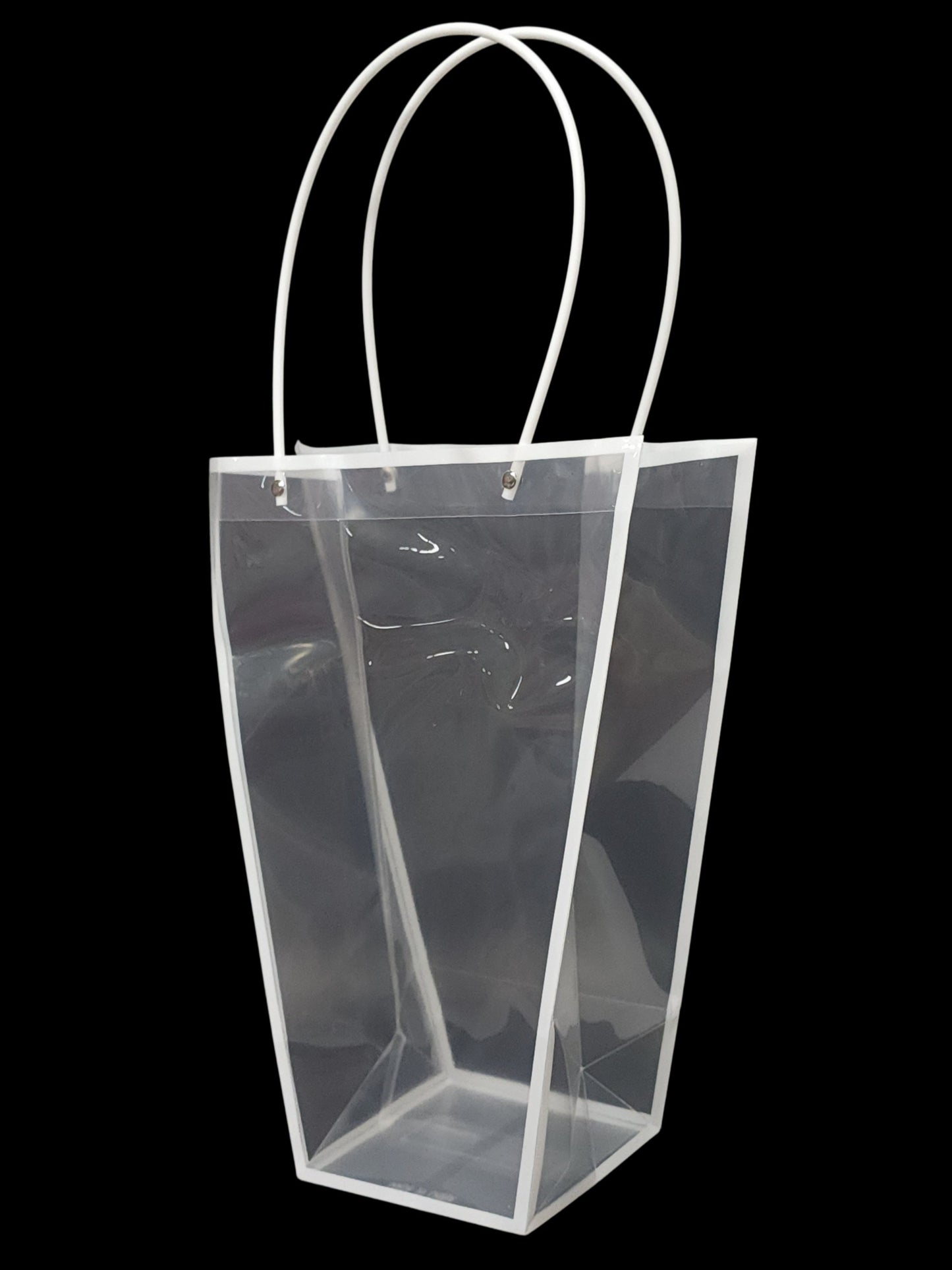BB4412 | 14"H | BOUQUET BAG | CLEAR W/WHITE TRIM | 12PCS/PKG