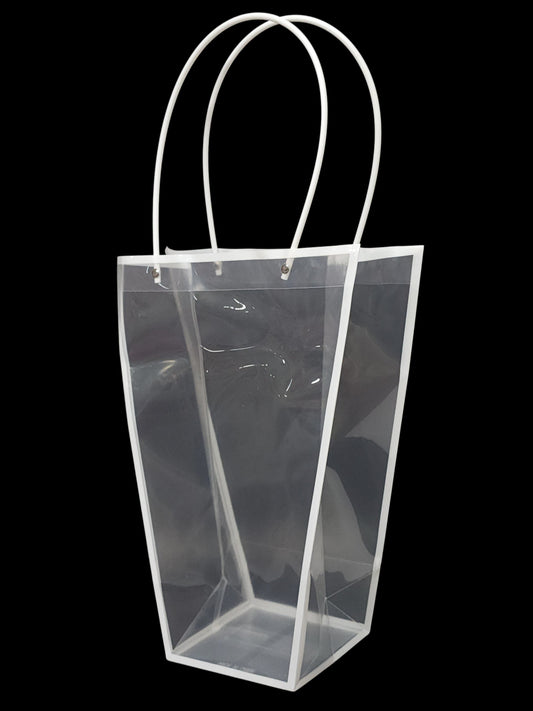 BB4412 | 14"H | BOUQUET BAG | CLEAR W/WHITE TRIM | 12PCS/PKG