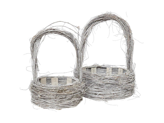7225RD | ROUND GRAPEVINE BASKET W/HANDLE | 2PCS/SET