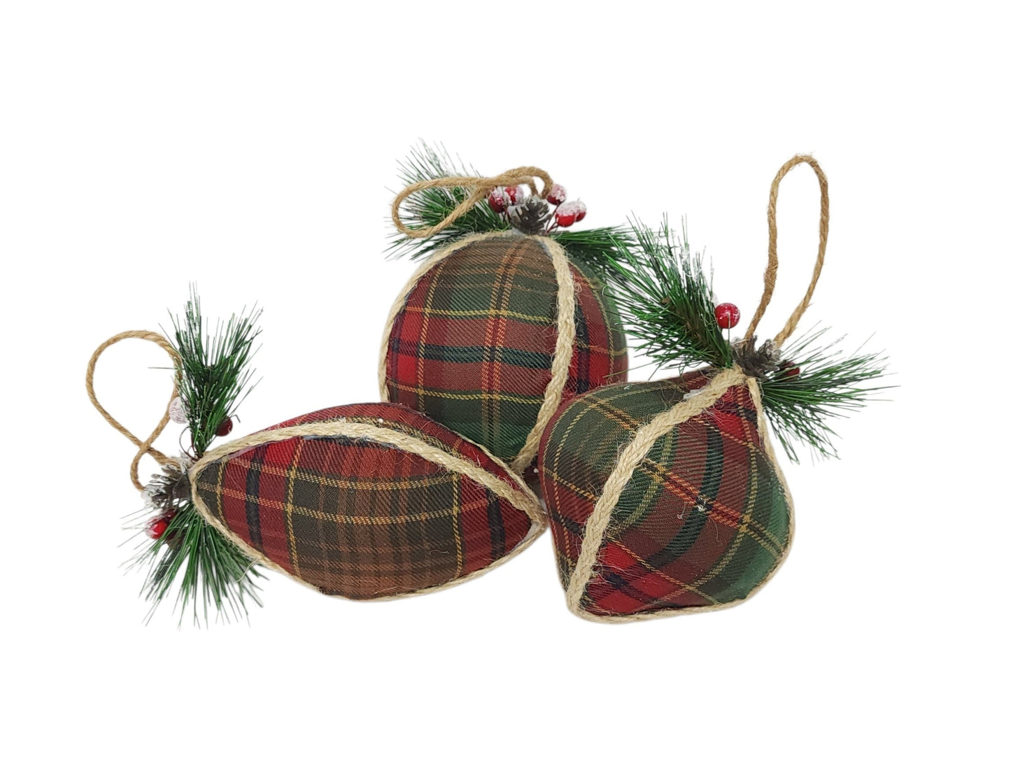 XY9400 | 4"-6.5" | Plaid Ornament | Red/Green/Gold | 3 Asst.