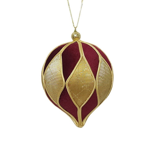 XY9036 | 6"Dia | Velvet Harlequin Onion Ornament | Burgundy/Dk. Blue/Gold | 2 Asst.