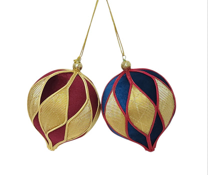 XY9036 | 6"Dia | Velvet Harlequin Onion Ornament | Burgundy/Dk. Blue/Gold | 2 Asst.