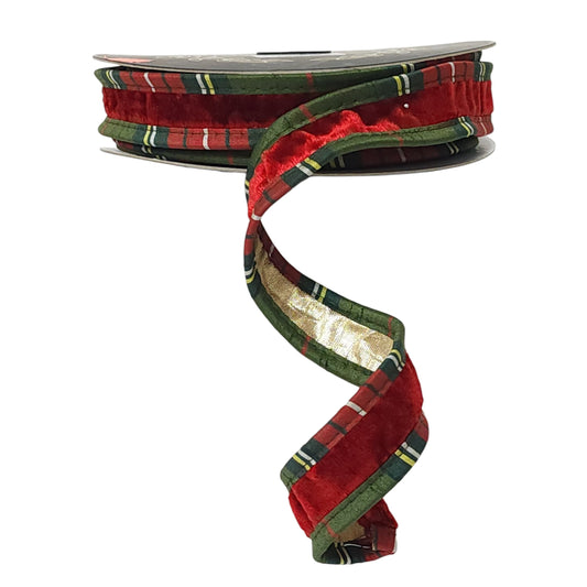 EOP-2.5JME-WN25-034-R | 1" | RED VELVET METALLIC DUPION PLAID PIPING | 10YDS