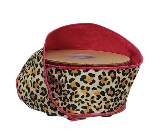 9804W-022-63E | 2.5" | Velvet Animal Print w/Pink Backing | 10yds